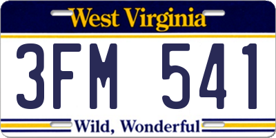 WV license plate 3FM541
