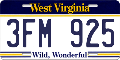 WV license plate 3FM925