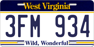 WV license plate 3FM934