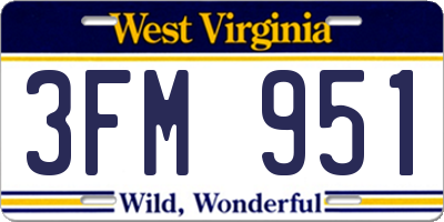 WV license plate 3FM951