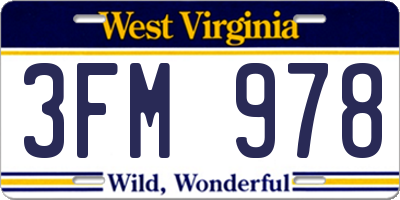 WV license plate 3FM978