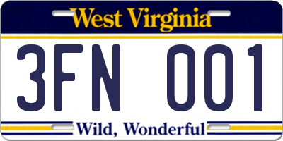 WV license plate 3FN001