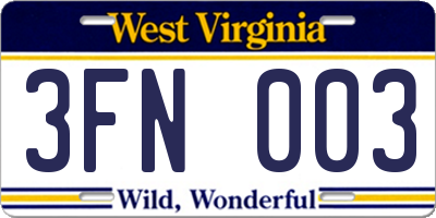 WV license plate 3FN003