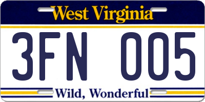 WV license plate 3FN005