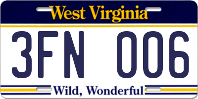 WV license plate 3FN006