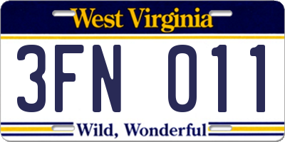 WV license plate 3FN011