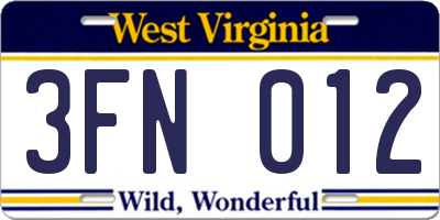 WV license plate 3FN012
