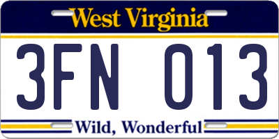 WV license plate 3FN013