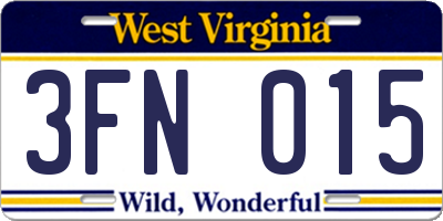 WV license plate 3FN015