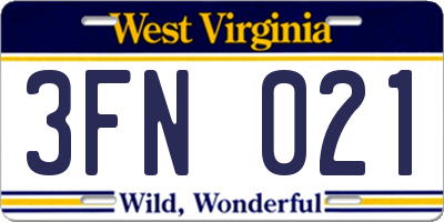 WV license plate 3FN021