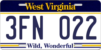 WV license plate 3FN022