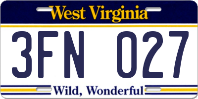 WV license plate 3FN027