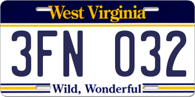 WV license plate 3FN032