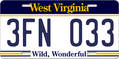 WV license plate 3FN033
