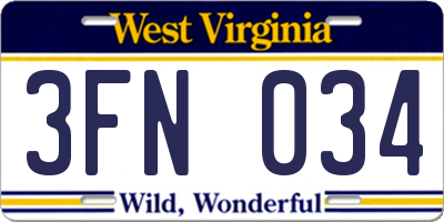 WV license plate 3FN034