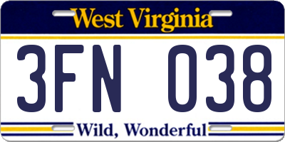 WV license plate 3FN038