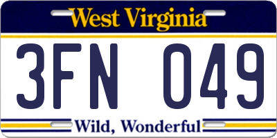 WV license plate 3FN049