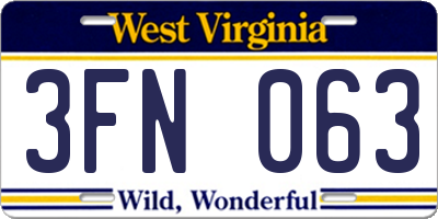 WV license plate 3FN063