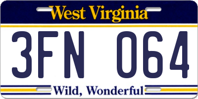 WV license plate 3FN064