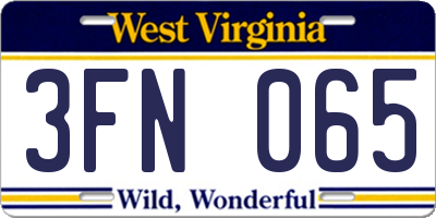 WV license plate 3FN065