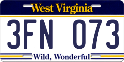 WV license plate 3FN073