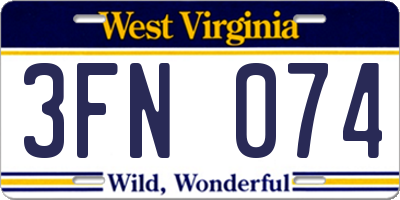 WV license plate 3FN074