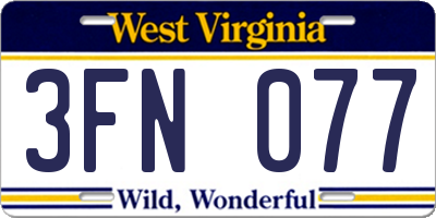 WV license plate 3FN077