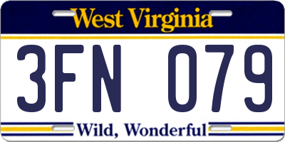 WV license plate 3FN079