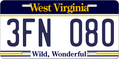 WV license plate 3FN080