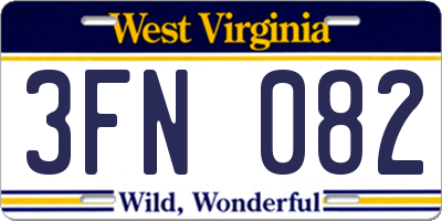 WV license plate 3FN082