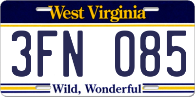 WV license plate 3FN085