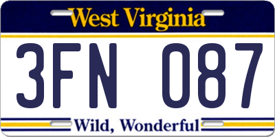 WV license plate 3FN087