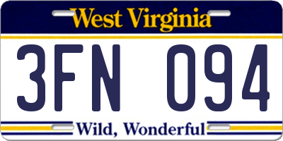 WV license plate 3FN094