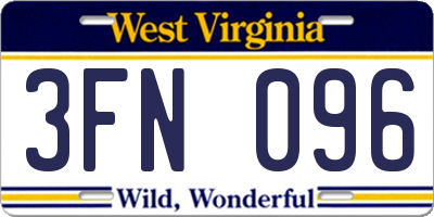 WV license plate 3FN096