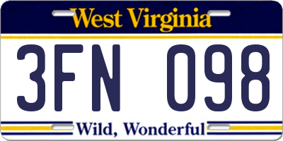 WV license plate 3FN098