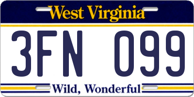 WV license plate 3FN099