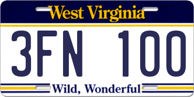 WV license plate 3FN100