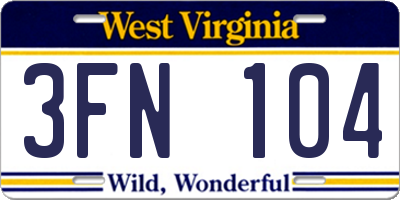 WV license plate 3FN104
