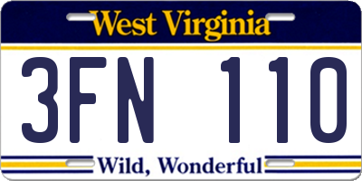 WV license plate 3FN110