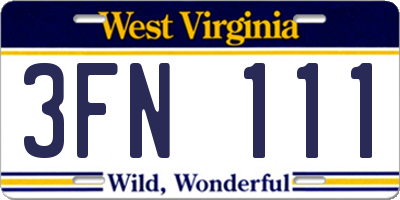 WV license plate 3FN111