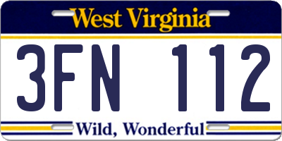 WV license plate 3FN112