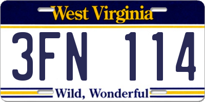 WV license plate 3FN114