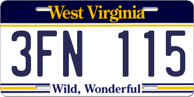 WV license plate 3FN115