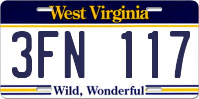 WV license plate 3FN117