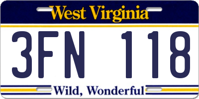 WV license plate 3FN118