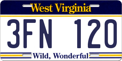 WV license plate 3FN120
