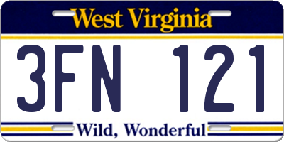 WV license plate 3FN121