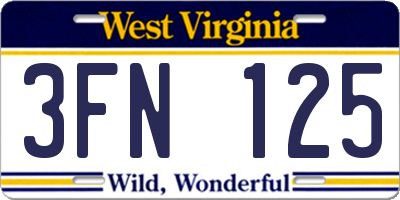 WV license plate 3FN125