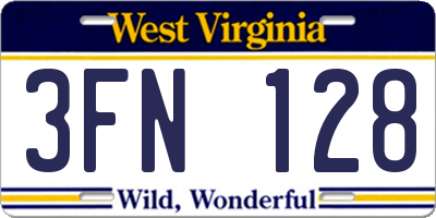 WV license plate 3FN128