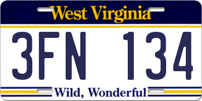 WV license plate 3FN134